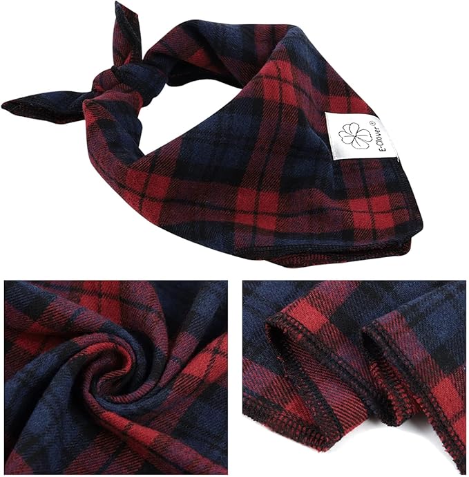E-Clover Christmas Red Dog Bandanas & Matching Scrunchie Set Plaid Dog Scarf Bibs for Medium Large Dogs Girl Boy Pet Owner Gift Blue