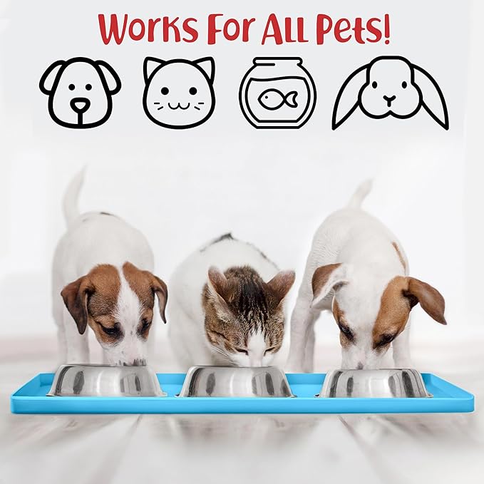 DogBuddy Dog Food Mat – Waterproof Dog Bowl Mat for Food and Water, Silicone Pet Feeding Mats for Floors, Non-Slip Placemat with High Edges for Dogs Bowls, Puppy Essentials (Small: 19"x12", Maya)