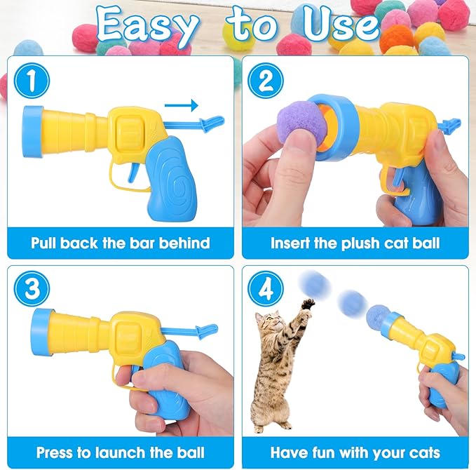 Mity rain Cat Ball Pit with Balls Included, Interactive Toy for Indoor Bored Cats with Ball Launcher, Jingle Balls and Pom Pom Balls, Cat Enrichment Toys, Kitten Toys for Self Playing Blue