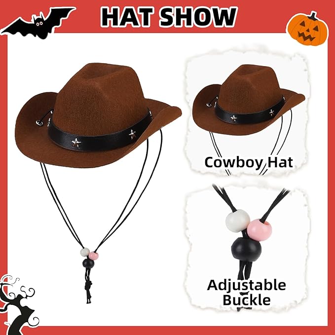 PUPTECK Paisley Dog Bandana Outfit Scarf with Cute Doggy Cowboy Hat, Halloween Costume Decorations Supplies for Small Medium Large Dogs Boy Girl Gifts, Brown & Red