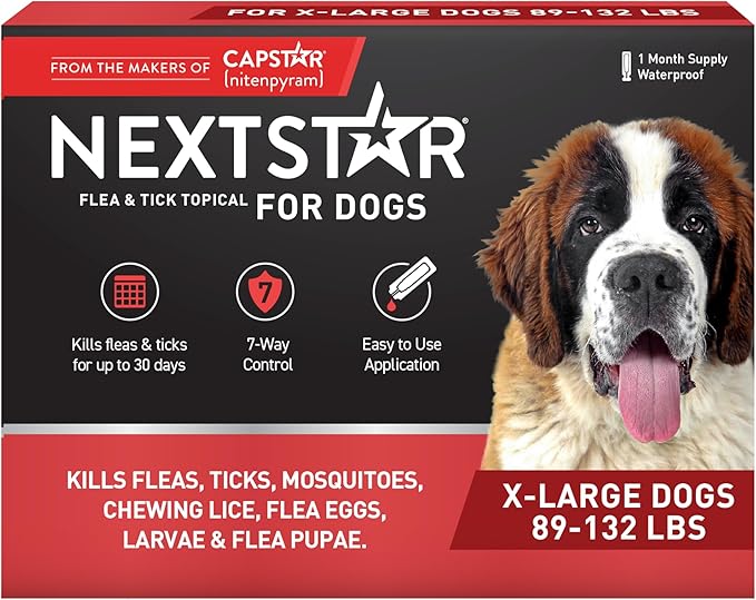 NEXTSTAR Flea and Tick Prevention for Dogs, Repellent & Control, Fast Acting Waterproof Topical Drops, Extra-Large Dog Flea & Tick Control, 1 Monthly Dose