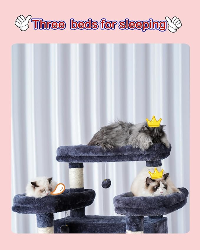 Cat Tree for Indoor Cats Large Adult, 74" Cat Tower with 3 Big Platforms, 2 Baskets, 2 Condos, Multi-Level Cat Scratching Posts, Smoky Gray GCT030G