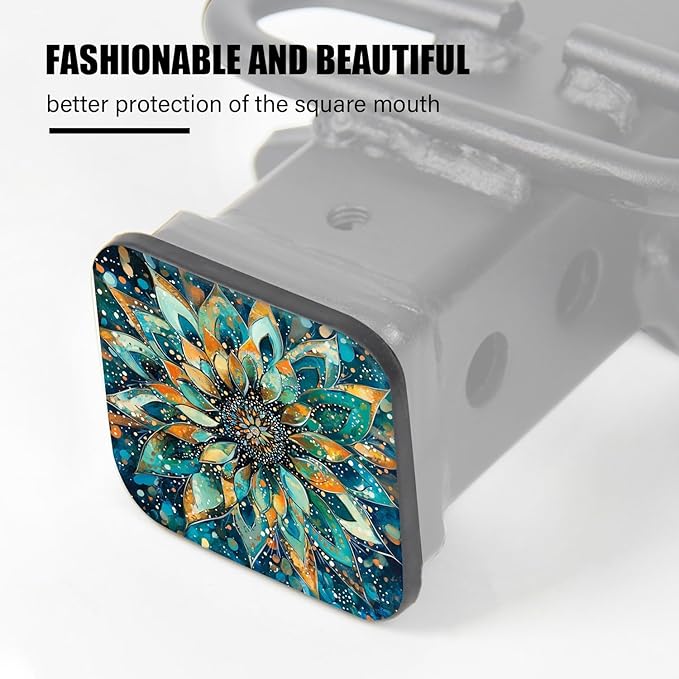 Hitch Cover Fits for 2-Inch Hitch,Floral Oil Painting with Radiating Petals in Blue and Orange Rubber Trailer Hitch Cover Tube Plug Insert,Car Exterior Accessories, Receiver Tube Hitch Plug
