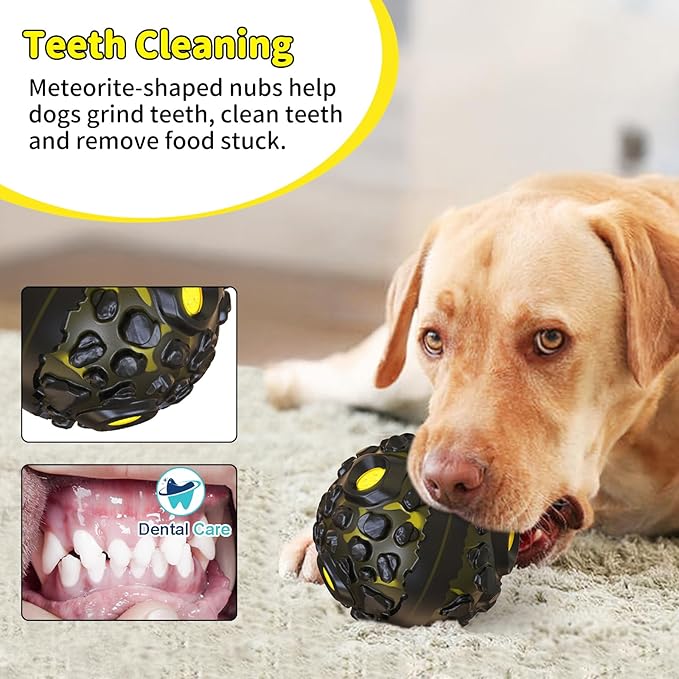 Dog Ball for Aggressive Chewers - Interactive Dog Toy Giggle Balls Fun Squeaky Sound to Keep Them Busy, Durable for Small Medium Large Breeds, Rubber Chew Toys, As Seen on TV, Black & Yellow