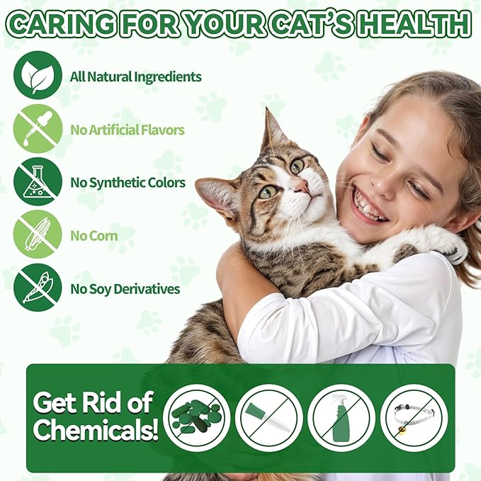 Flea & Tick Support for Cats – Natural Herbal Drops with Multivitamin – Fleas and Ticks Comfort Formula for Cat All Breeds & Ages – Bacon Flavor