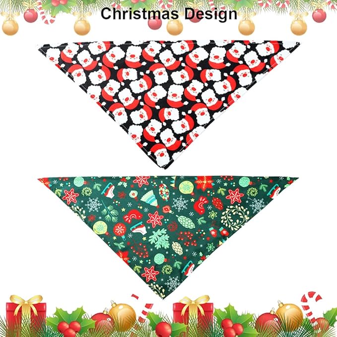 ADOGGYGO 4 Pack Dog Bandana Christmas Dog Scarf Triangle Bibs Kerchief Set Red Green Pet Christmas Costume Accessories Decoration for Extra Large Dogs (X-Large)