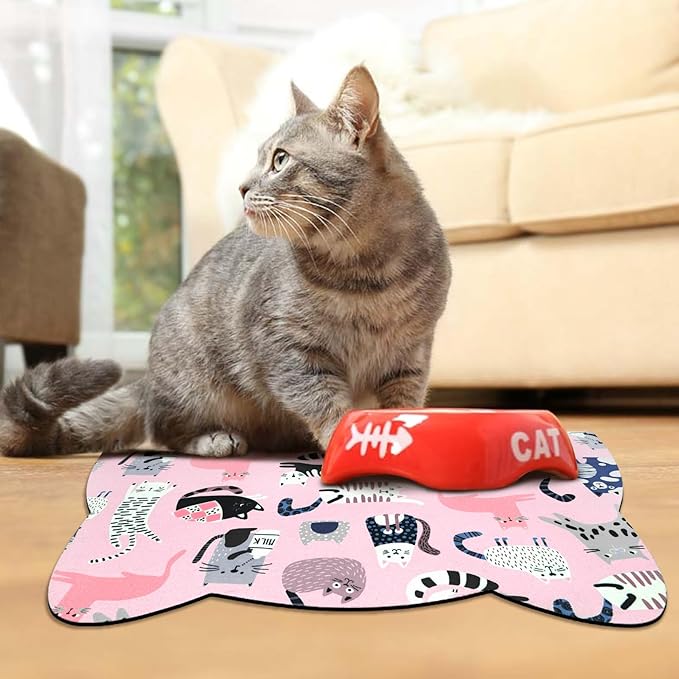 Cat Food Mats for Floor, Dog Water Bowl Mats Pet Feeding Absorbent Placemats for Food and Water Pink 23.6 * 13.7 inch