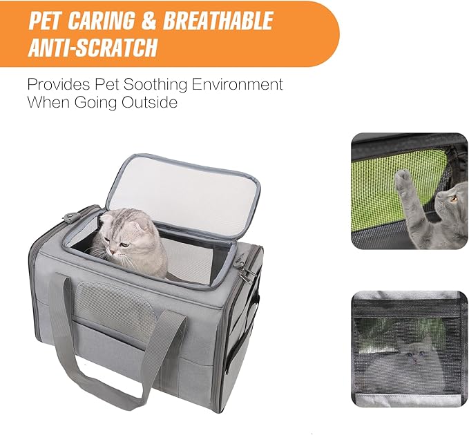 Pet Carrier with Wheels - Soft-side Wheeled Cat Carrier for Dogs with Telescopic Handle, Collapsible Rolling Pet Travel Bag Carrier for Large Cats Small Medium Dogs for Camping Vet Visiting Light Grey