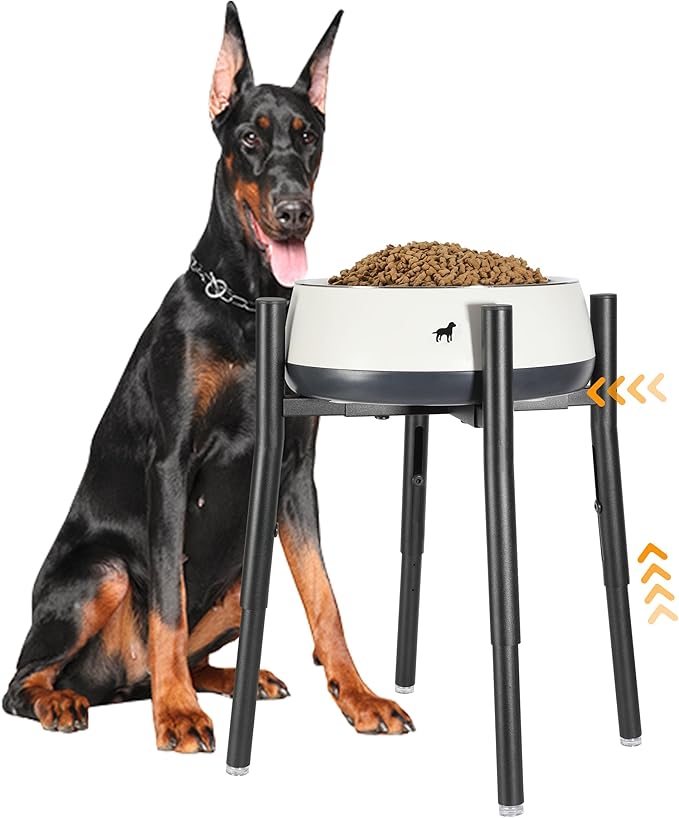 Raised Single Dog Bowl Stand, Adjustable 12-16" Tall, Elevated Dogs Food Bowl Stand for 8-12" Wide Bowls, Dog Bowl Holder for Medium Large - Metal Pets Dish Holder Only - Black