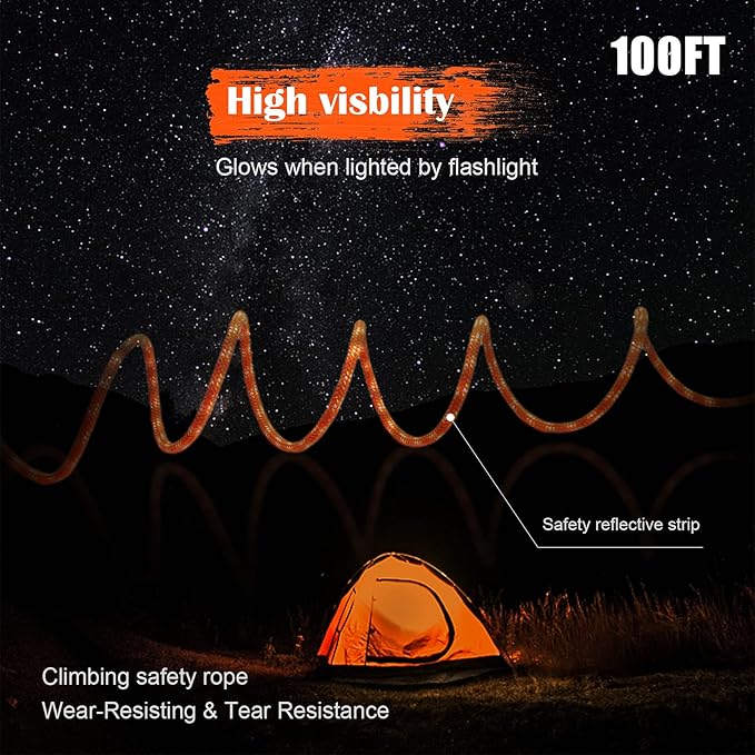 Dog Tie Out Cable for Camping, 100ft Reflective Overhead Trolley System for 2 Dogs, Portable Dog Hitching Lead up to 300lbs, Dogs Runner for Yard Camping Training Running Hiking Outdoor