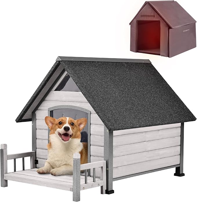 Dog House with Insulated Liner, Waterproof Dog Kennel for Small to Medium Size Dogs, Outdoor Doghouse 100% Insulated Puppy Shelter with Elevated Floor for Winter (White, Medium)