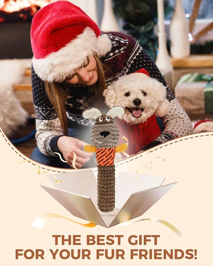 Squeaky Dog Toys for Small Dogs, Interactive Dog Plush Toy for Aggressive Chewers, Tough Chew Gifts for Puppy Teething to Keep Them Busy and Relieve Boredom (Brown Dog)