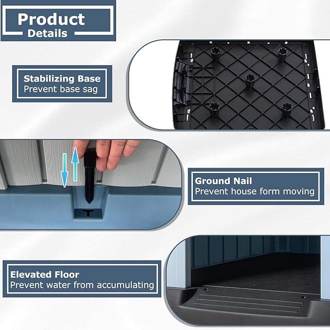 LEMBERI Large Plastic Dog House for Medium Large Dogs, Durable Waterproof Indoor Outdoor Doghouse with Air Vents and Elevated Floor, Easy to Assemble (Blue, 40.7" L x 37.2" W x 40" H)