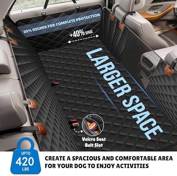 Back Seat Extender, Car Dog Seat with Hard Bottom Holds 420lbs, Thick & Durable Waterproof Pet Hammock Protector for Car, SUV,Truck(Black)