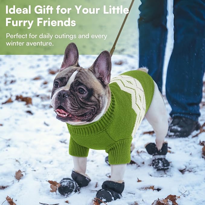 Queenmore Warm Dog Sweater, Soft Pet Knitwear, Knitted Pullover, Winter Pet Clothes for Small Medium Dogs Cats Green