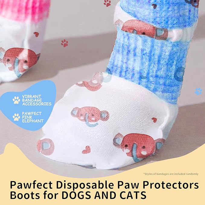 Disposable Dog Booties for Dog Cats, Pet Booties Waterproof and Breathable with Adjustable Bandage,Unstoppable Paw Protectors for Dogs Cats, 20 Counts(S)