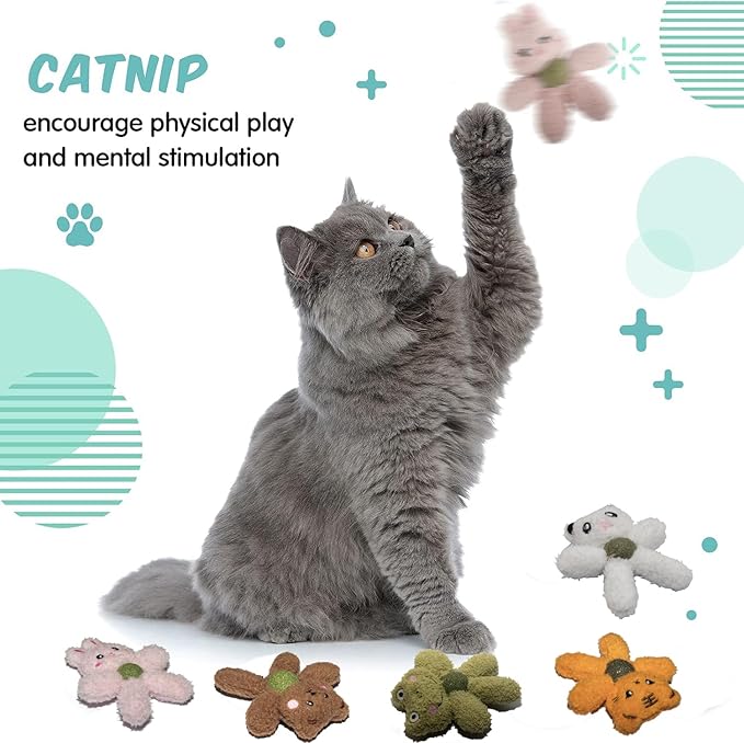 Cat Toys with Catnip Kitten Chew Bite Supplies Boredom Relief Fluffy Kitty Teeth Cleaning Chewing Cat Lovers Interactive Plush Gift (Panda&Panda)