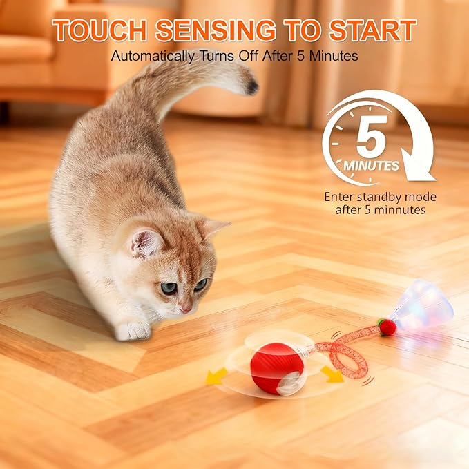 Interactive Cat Toys for Indoor Cats, Automatic Kitten Toys for Bored Indoor Adult Cats, Smart Kitten Rolling Ball Moving Balls Toy, Rechargeable Dog Cat Ball for Enrichment Exercise (Red)