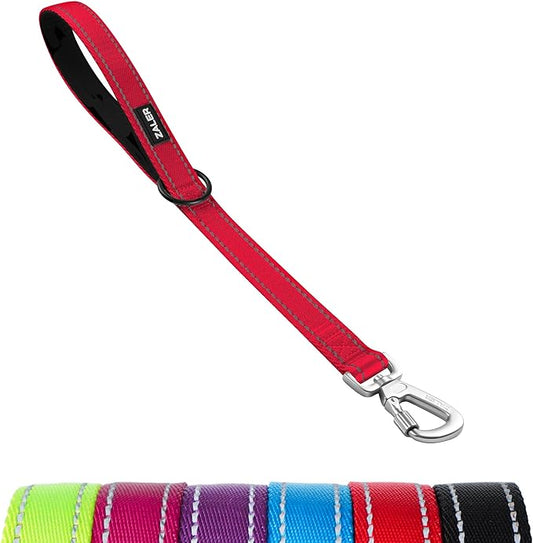 ZALER Short Dog Leash, 18 Inches Traffic Leashes for Dogs, Nylon Reflective Dog Lead with Padded Handle, Heavy Duty Pet Leash with Carabiner Clip for Large and Medium Dogs (18" Red)
