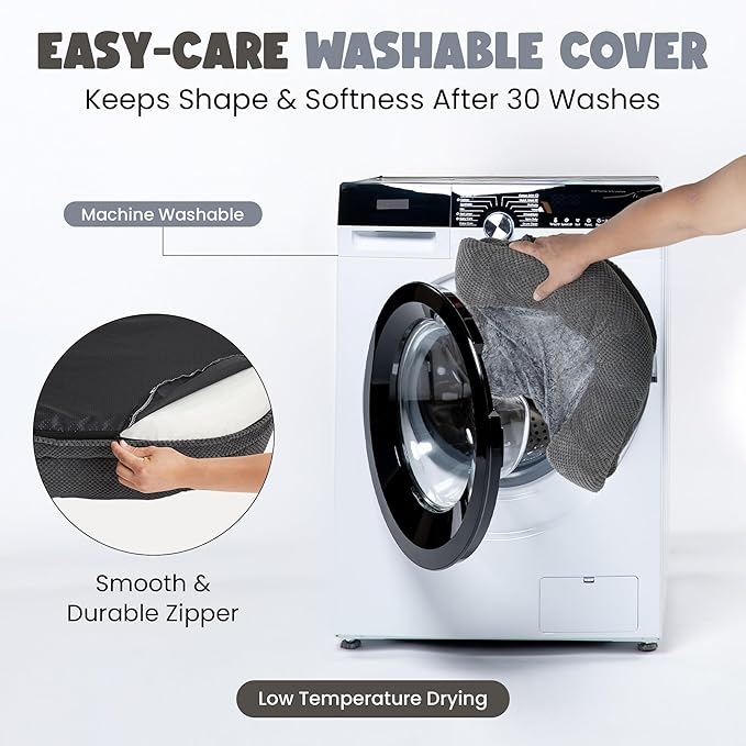 XL Orthopedic Dog Bed, 52"x40" Extra-Thick 4.7" Egg Crate Foam Couch for Extra Large Dogs, Washable Bolster Sofa Bed, Calming Plush Cover, Round Support Pad, Giant Dog Bed with Removable Cover