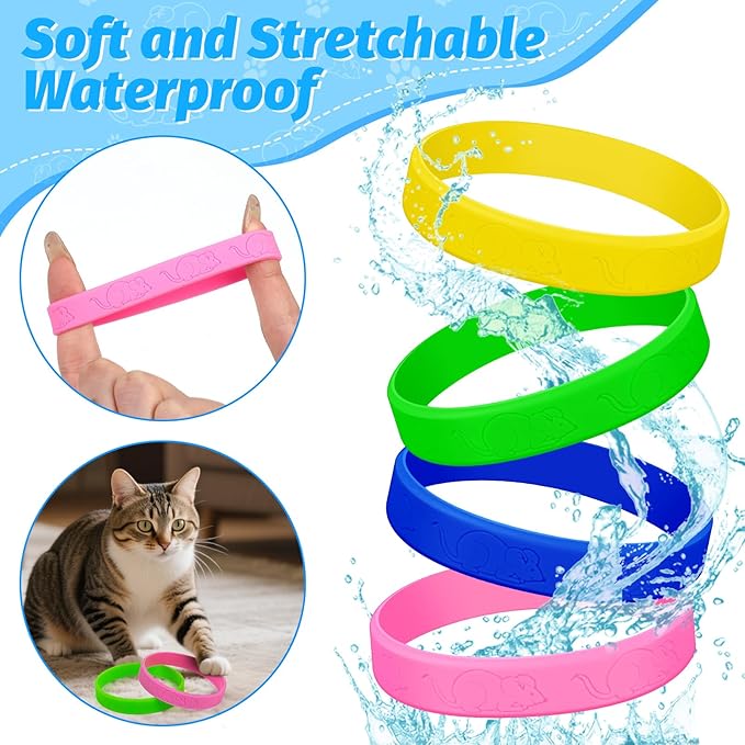 Cat Toys 24 PCS, Rubber Cat Chew Toy, Interactive Cat Toys to Kill Time, Colorful Bracelets Bands for Cat