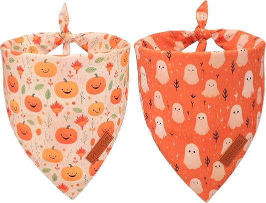 PTDECOR Halloween Dog Bandana, Ghost Pumpkin Design Reversible Holiday Dog Scarf, Triangle Halloween Bandanas for Large X-Large Dogs (X-Large)