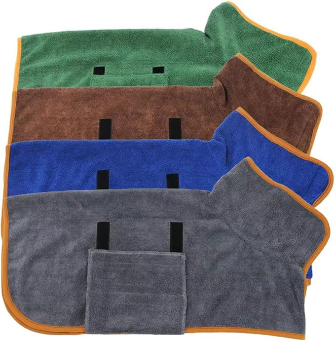 Dog Drying Coat Bathrobe Towel, Microfibre Material Fast Drying Super Absorbent Dog Bath Robe, Pet Quick Drying Moisture Absorbing with Adjustable Collar and Waist Green