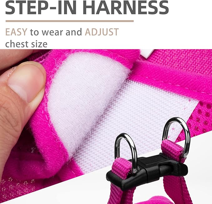 PUPTECK Adjustable Dog Harness Collar and Leash Set Step in No Pull Pet Harness for Small Medium Dogs Puppy and Cats Outdoor Walking Running, Soft Mesh Padded Reflective Vest Harnesses, Solid Pink XS