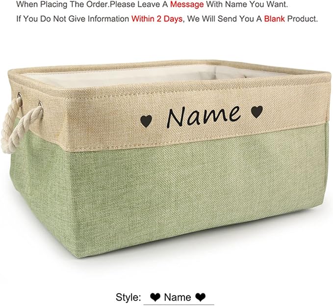 Personalized Dog Toy Box, Dog Toy Basket Storage with Cotton Handle, Customized Name and Paw Heart Print Puppy Toy Bin for Organizing Food Clothes and Pets Accessories(Heart Green)