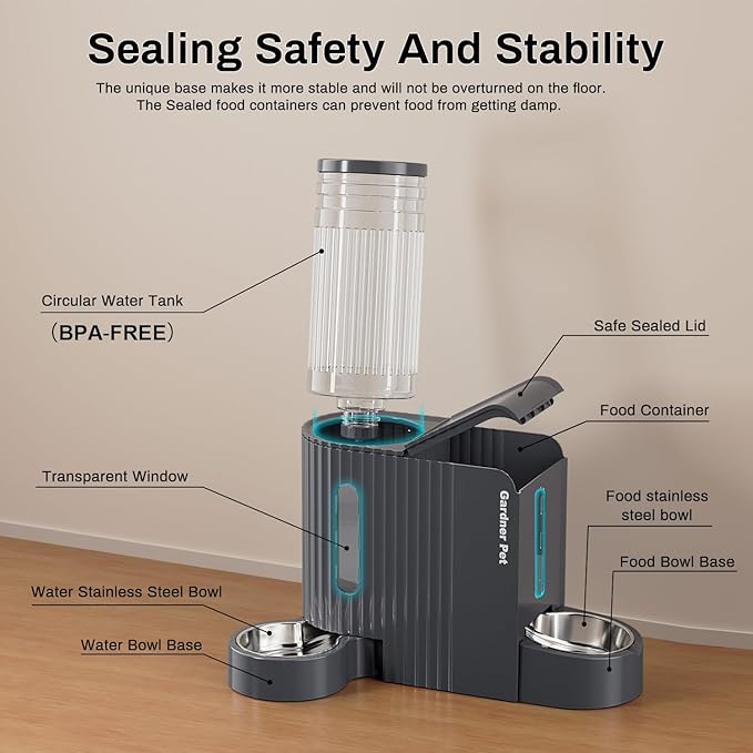Gardner Pet Automatic Gravity Cat Food Feeder and Water Dispenser Stainless Steel Two-in-One Set Large Capacity Dispenser for Pets Dogs, Puppies, Kittens-(0.8 Gallons x 2)