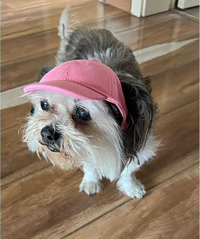 Dog Baseball Caps Hats with Neck Strap Adjustable Ear Holes for Small Dogs in Outdoor Sun Protection, Pet Casual Cap Visor Sunbonnet with Ear Holes, Summer Travel Sport Hat Outfit