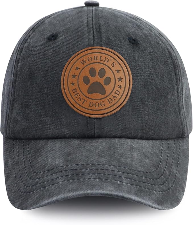 World's Best Dog Dad Hats for Men, Funny Adjustable Embroidered Leather Patch Papa Baseball Cap