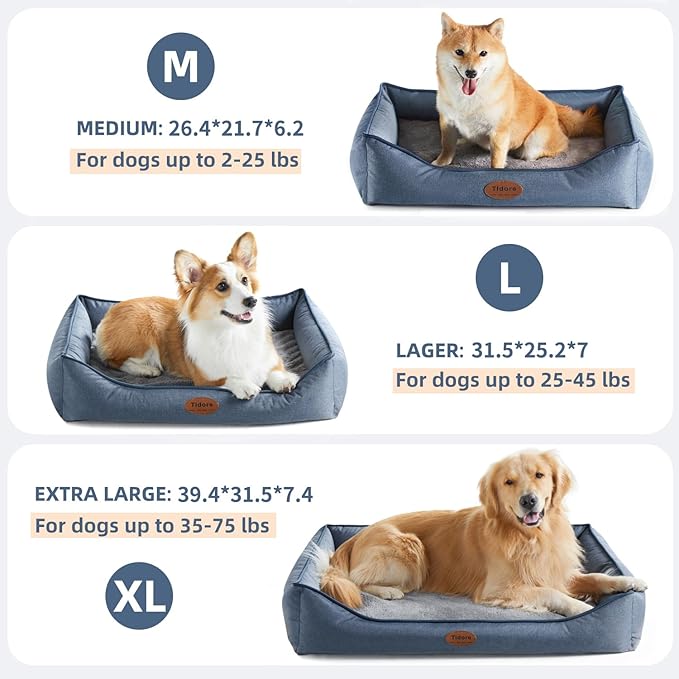 Orthopedic Dog Beds for Medium Dogs, Durable Egg Crate Foam Sofa Dog Bed wit Washable Removable Cover,Waterproof Lining,Pet Bed for Large Dogs (Denim Blue, 39.4" L x 31.5" W x 7.4" Th)