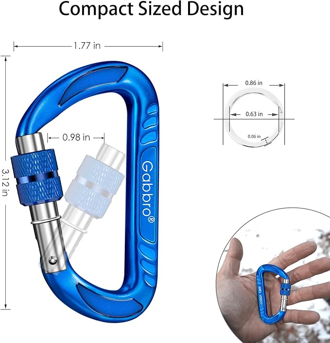 Gabbro Carabiner Clips Heavy Duty, | Wiregate Snap, Screw Locking, Aluminum, Lightweight Caribeener | for Hammock, Hiking, Camping, Water Bottle, Dog Leash Harness, Keychains