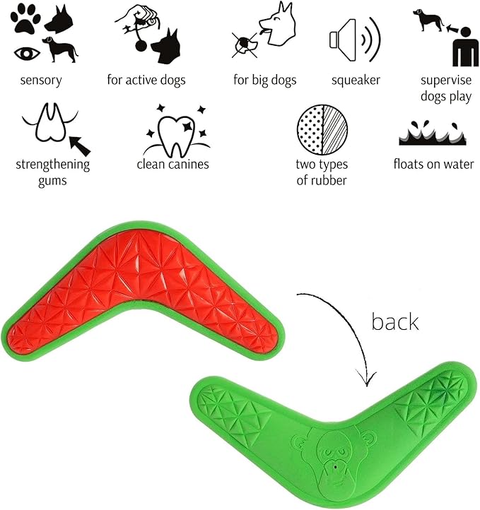 Dingo Toy for Dog, Durable TPR Rubber for chewers, Fetch Toy for Play, Boomerang 9.1", 17395 (Bommerang)