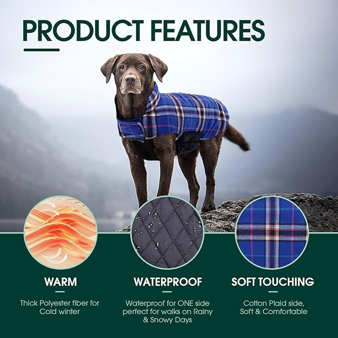 Kuoser Warm Dog Coat, Waterproof Dog Coats for X-Small Dogs, Adjustable Durable Doggie Winter Jacket Reversible Cozy Puppy Cold Weather Apparel from Small to Large Breed, Navy XS