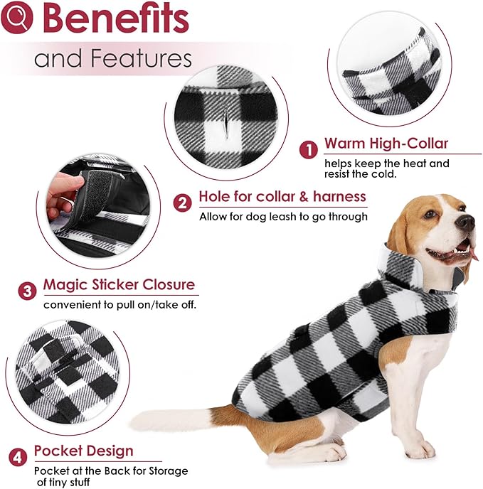 AOFITEE Dog Coat Plaid Dog Winter Coat for Small Dogs, Warm Dogs Jacket Christmas Sweater, Waterproof Pet Puffer Jacket, Reversible Pet Cold Weather Coats for Small Medium Large Pets, Black S