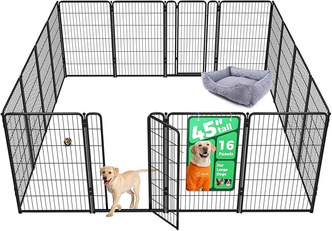 FXW Homeplus Unleashed Indoor Dog Playpen - Stress-Free and Safe Play, Heavy Duty 45 Inch 16 Panels Dog Pen for Large Dogs, Black│Patented