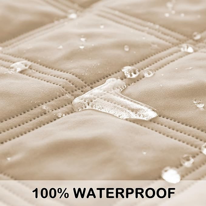 fuguitex Waterproof Dog Blanket, Pet Friendly Reversible Throw Essential for Small Dogs, Tear Resistant Leakproof Washable Couch Cushion Bed Protector Cover for Indoor Furniture（82"*82",Beige+Cream