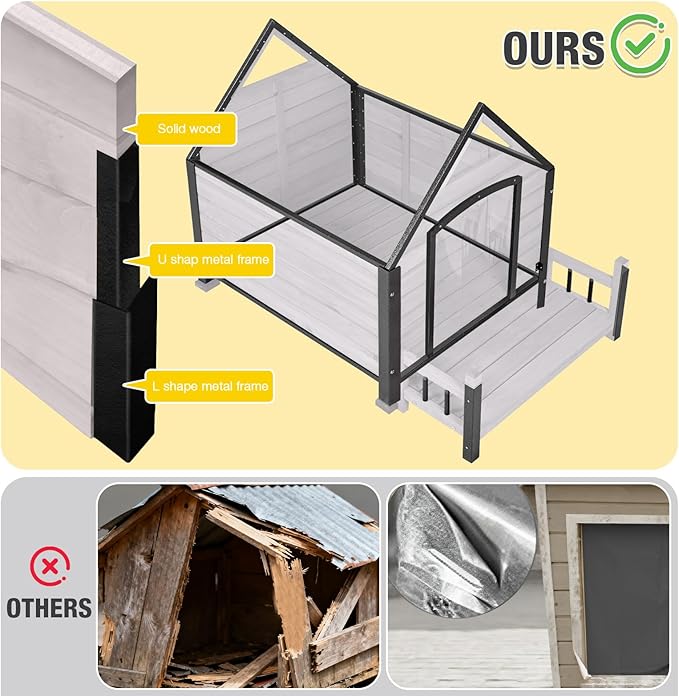 Dog House Outdoor Waterproof Dog Kennel for Small to Medium Size Dogs Doghouse Puppy Shelter with Elevated Floor for Winter (White-A, Medium)