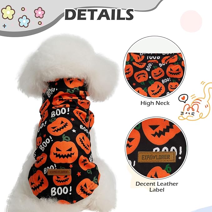 EXPAWLORER Cat Halloween Sweater - Sweaters for Cats Only Soft Warm Pet Clothes, Fall and Winter Pumpkin Coat Pullover Design, Fleece Sweatshirt Clothing Also for Puppy Small Dogs, Large