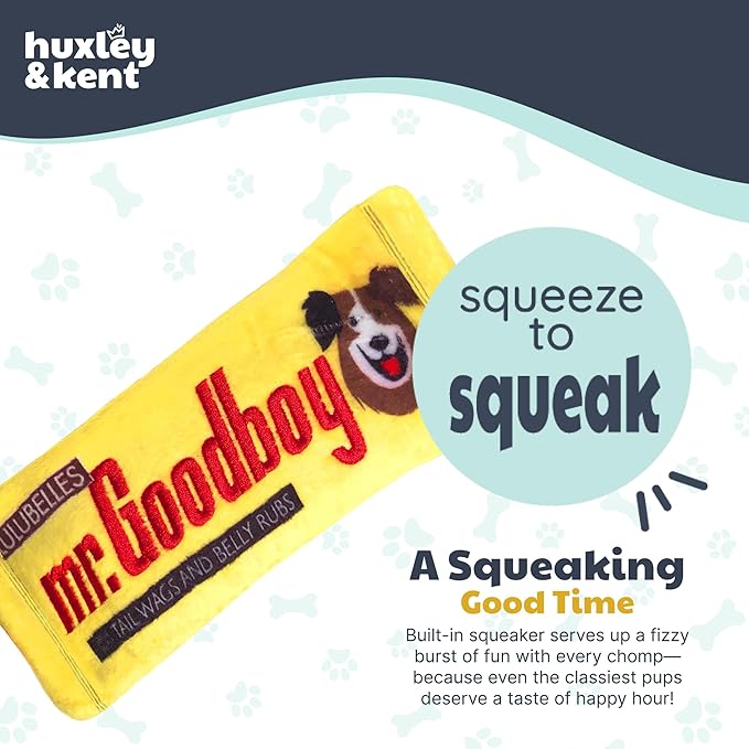 Huxley & Kent Funny Dog Toy w/Squeaker – Power Plush Squeaky Dog Toys for Small, Medium & Large Dogs – Soft Stuffed Animal for Indoor Play & Fetch - Mr Goodboy, Large