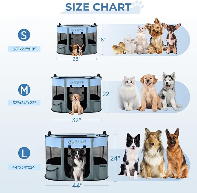 Foldable Dog Cat Playpen, Portable Dog Crate for Puppies, Cat, Puppy Play Pen for Indoors, Kennel Tent Crate for Indoor Outdoor Travel Camping Use with Carrying Case (Blue, S)