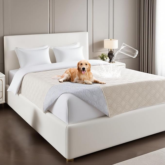 PrinceDeco Waterproof Blanket Dog Bed Cover with Non-Slip Back Pet Blanket for Furniture Bed Couch Sofa(52x82 Inch,French Oak)