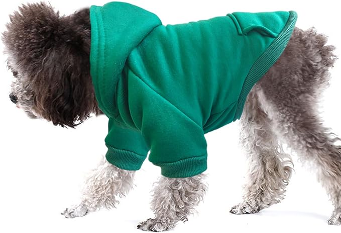 Jecikelon Winter Dog Hoodie Sweatshirts with Pockets Warm Dog Clothes for Small Dogs Chihuahua Coat Clothing Puppy Cat Custume (Green, Small)