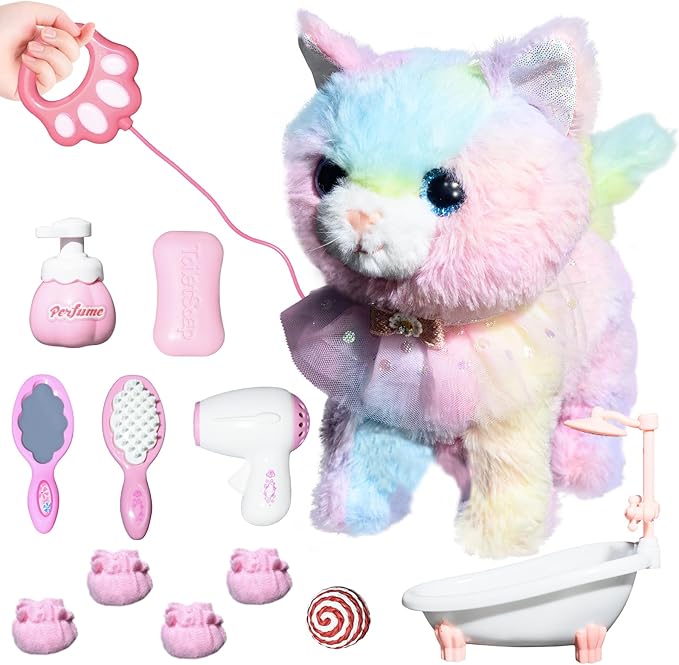 Interactive Electronic Plush Toy Walking and Barking Robot Cat Plush Cat Remote Control Kitten for Girls