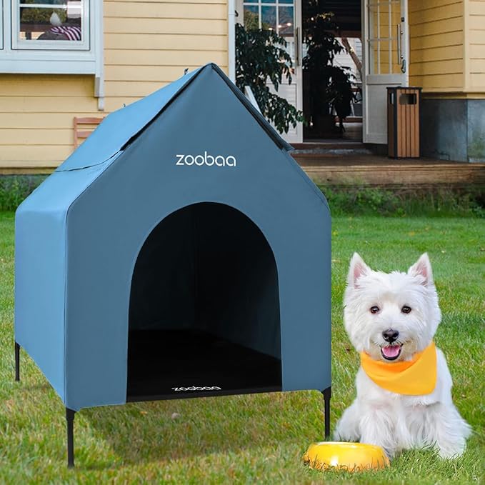 29" 2-in-1 Dog House for Medium Dogs, Elevted Dog House Outdoor/Indoor, Weatherproof Elevated Pet Shelter, Breathable Mesh & Steel Frame, Easy to Assemble & Clean(Blue)