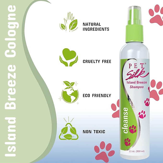 PET SILK Cologne - Pet Odor Eliminator - Dog Perfume & Deodorizer In Between Bath Wash - Clean and Fresh Smelling Fur - Conditioning & Deodorizing Qualities (Island Breeze, 11.6 oz)