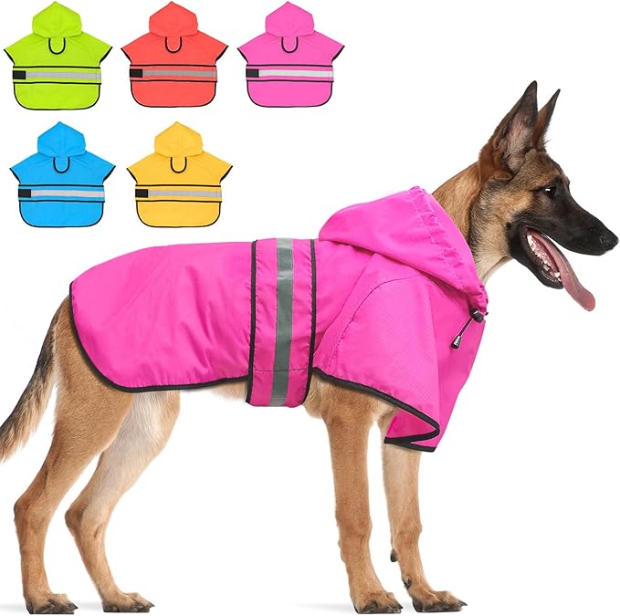 Candofly Dog Raincoat Reflective Dog Rain Jacket Waterproof Hooded Ponch Rain Coat for Small Medium Large Dogs (Pink, Medium)