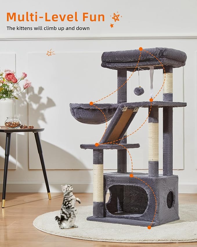 Taoqimiao Cat Tree,38.5-Inch Cat Tower for Indoor Cats,Suitable for Kittens with Luxurious cat condo with Adjustable Baskets and Luxurious Perch MS029SG Smoky Gray